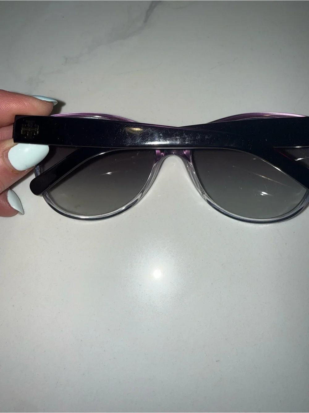 Tory Burch Black Gradient Oversized Sunglasses with Orange Logo Case